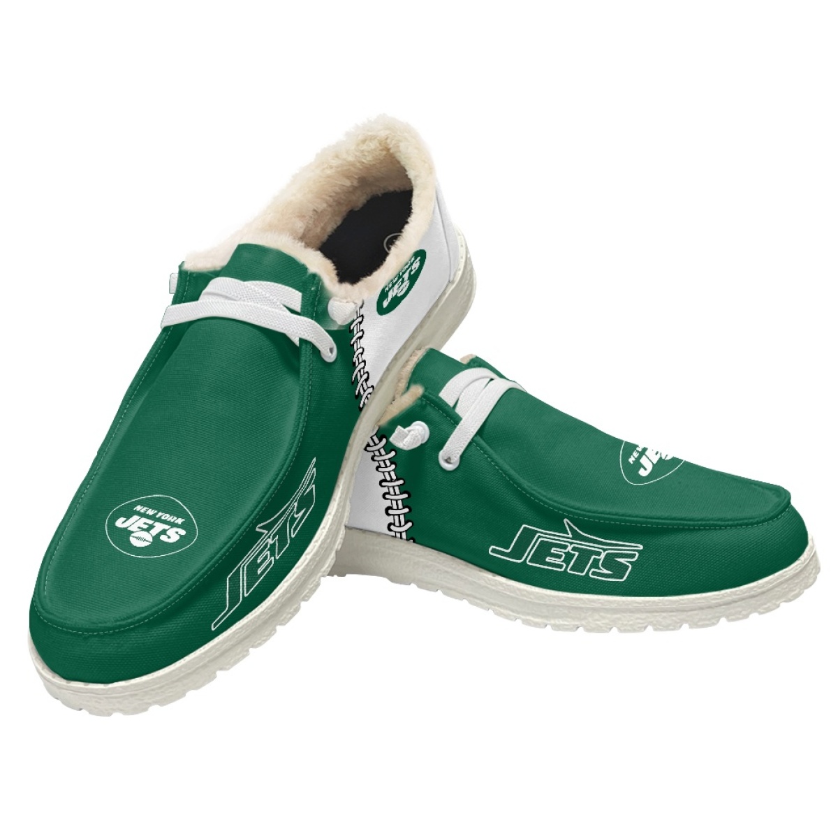 Men's New York Jets Loafers Lace Up Fuzzy Lined Shoes 002 (Pls check description for details)